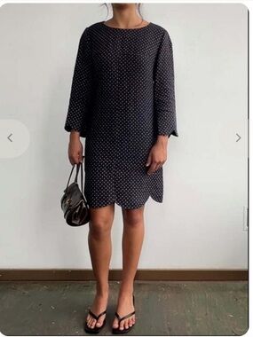 Chloé Scalloped Hemline Navy polka-dot Linen mini-dress - nwt - 38